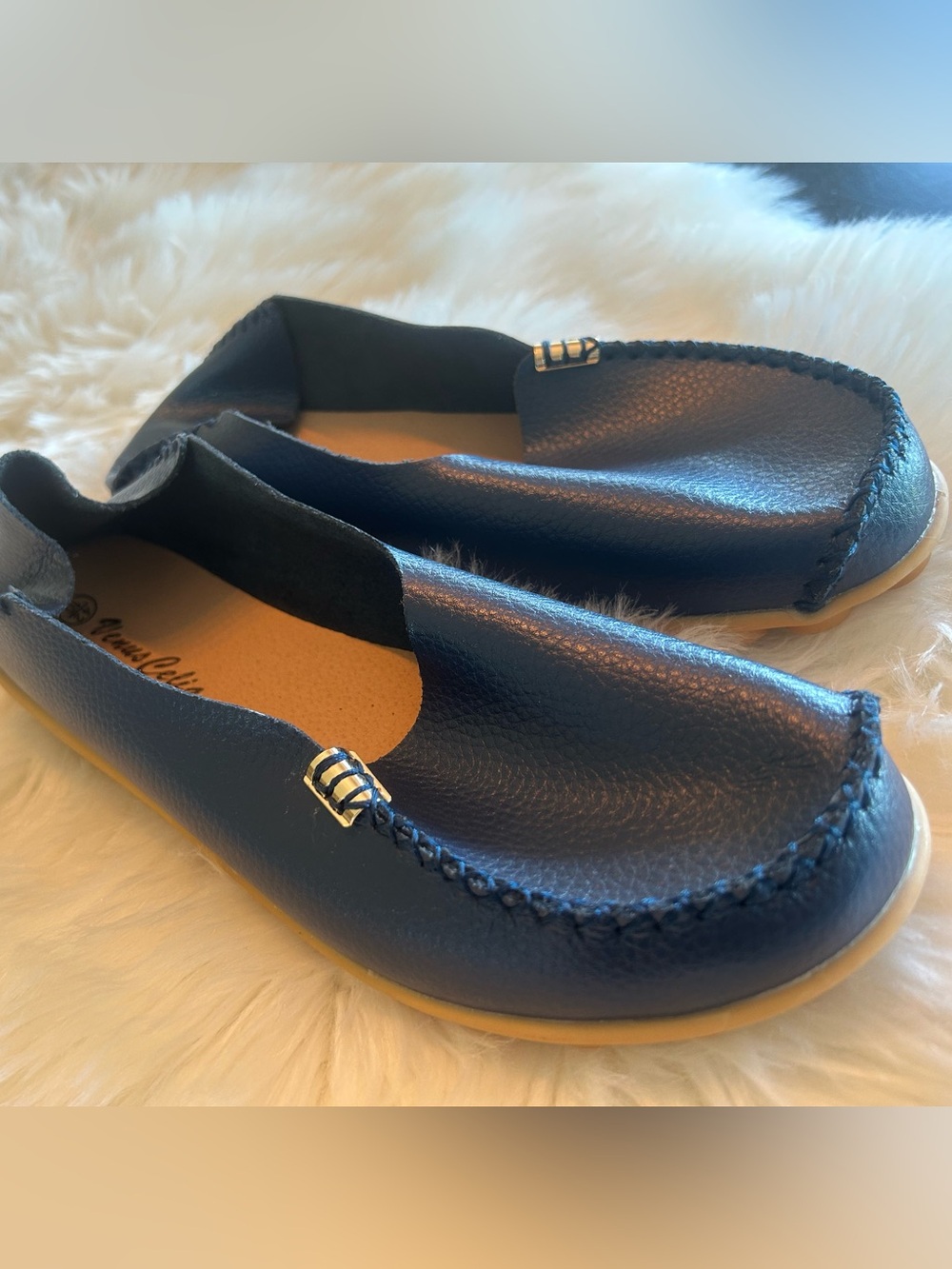 Venus Celia Navy Leather Slip-On Shoes